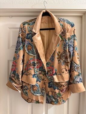 Paisley Print Tan Women's Blazer Jacket